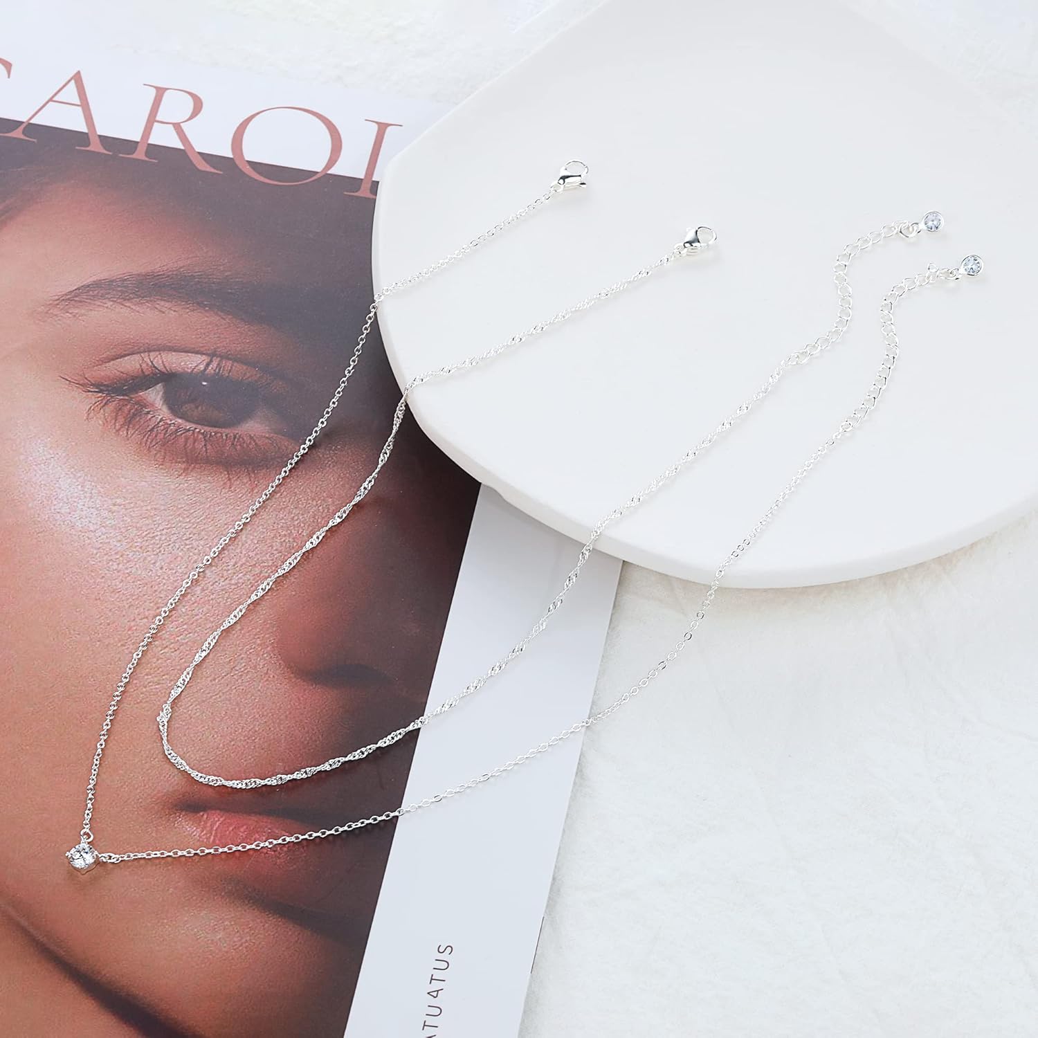 Tewiky Cubic Zirconia Silver Necklaces for Women, Dainty S925 Sterling Silver Choker Necklace Simple CZ Jewelry Necklaces for Women Trendy Gifts