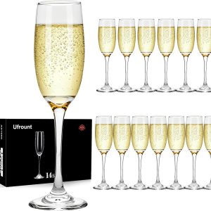 6oz Champagne Flute,Clear Champagne Glasses Set of 14,Elegant Stemmed Champagne Glasses Sparkling Wine Glasses for Birthday,Parties,Wedding