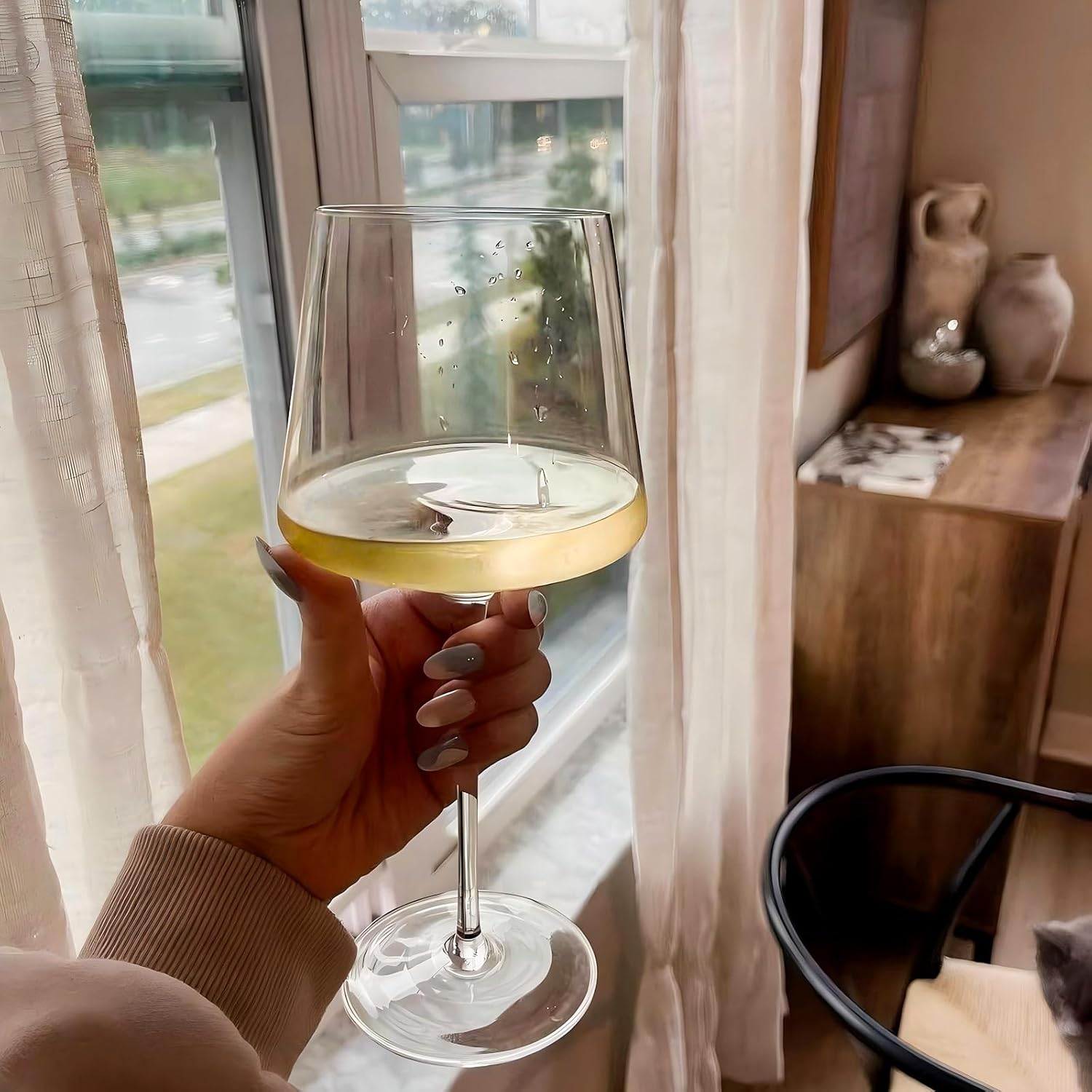 Physkoa Wine Glasses Set 6-18oz-LeadFree Wine Glass with Long Stem,Clear Stemmed Wine GlassesHandBlown Glassware Crystal Wine Gifts for Women Birthday Wedding