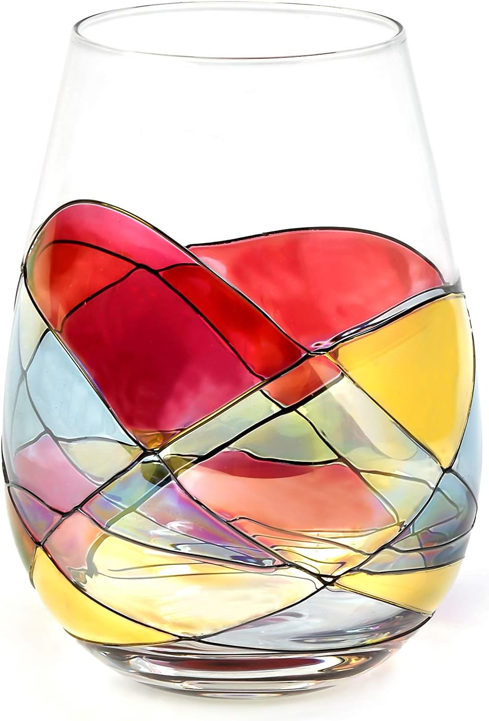 BARCELONA Stemless Wine Glasses HandPainted Set of 1 Unique Wine Gift for Wedding, Anniversary, Housewarming & Christmas Sagrada Familia Style Ideal for Women & Men