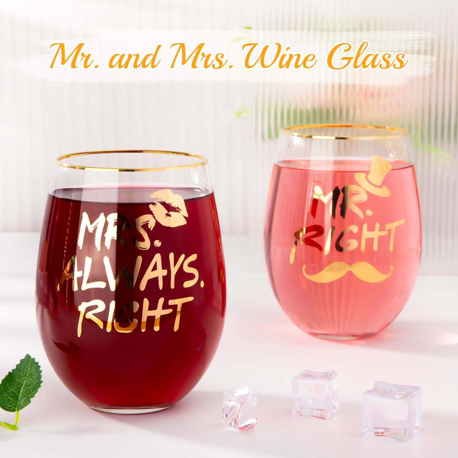 Wedding Gifts for Couples, Bridal Shower Gifts, Mr and Mrs Wine Glasses, Anniversary Gngagement Gift for Bride and Groom, Newlyweds, His and Hers, 2-18Oz Wine Glasses with Luxury Gift Box