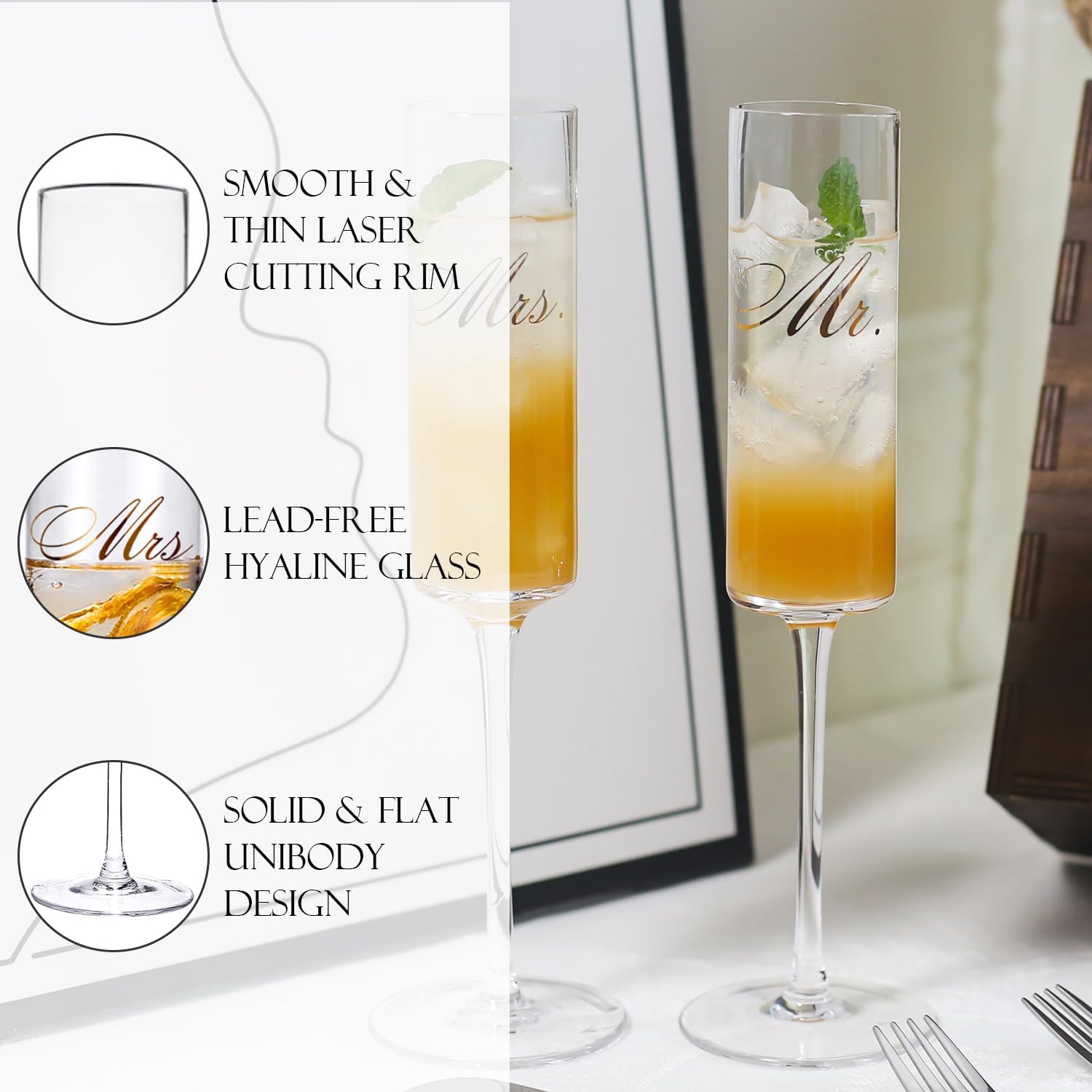 Wedding Champagne Flutes-Mr. and mrs. Champagne Glasses Engagement Gifts for Bride and Groom Wedding Keepsake Box Mr Mrs Anniversary Couple Gift