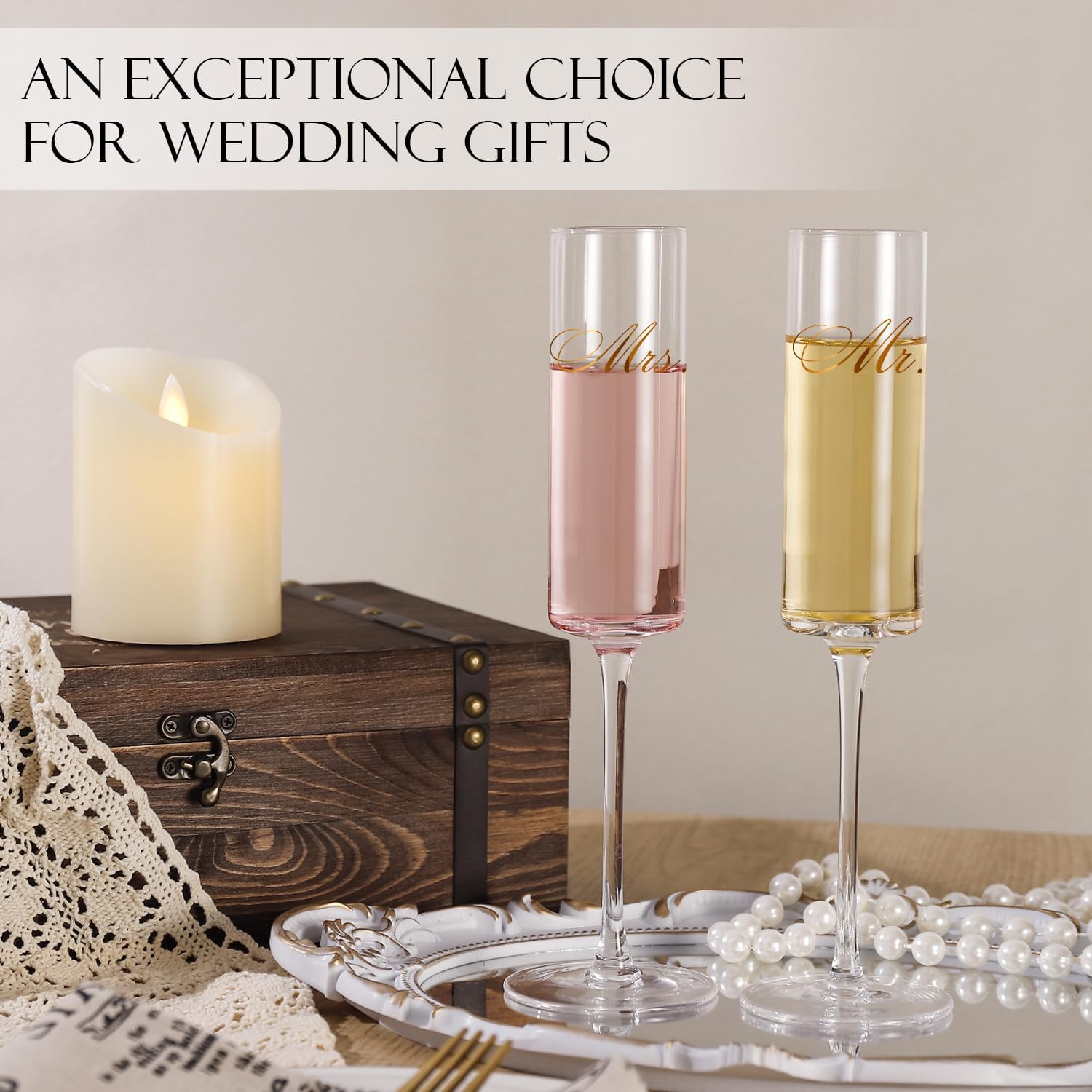 Wedding Champagne Flutes-Mr. and mrs. Champagne Glasses Engagement Gifts for Bride and Groom Wedding Keepsake Box Mr Mrs Anniversary Couple Gift