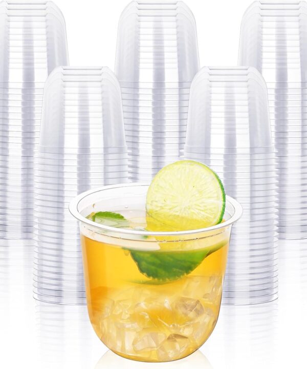KesaPlan 100 Pcs Disposable Stemless Glasses 12oz Crystal Plastic Wine Glasses Clear Classic Cup for Meeting Weddings Birthdays Cocktail Christmas Party Supplies