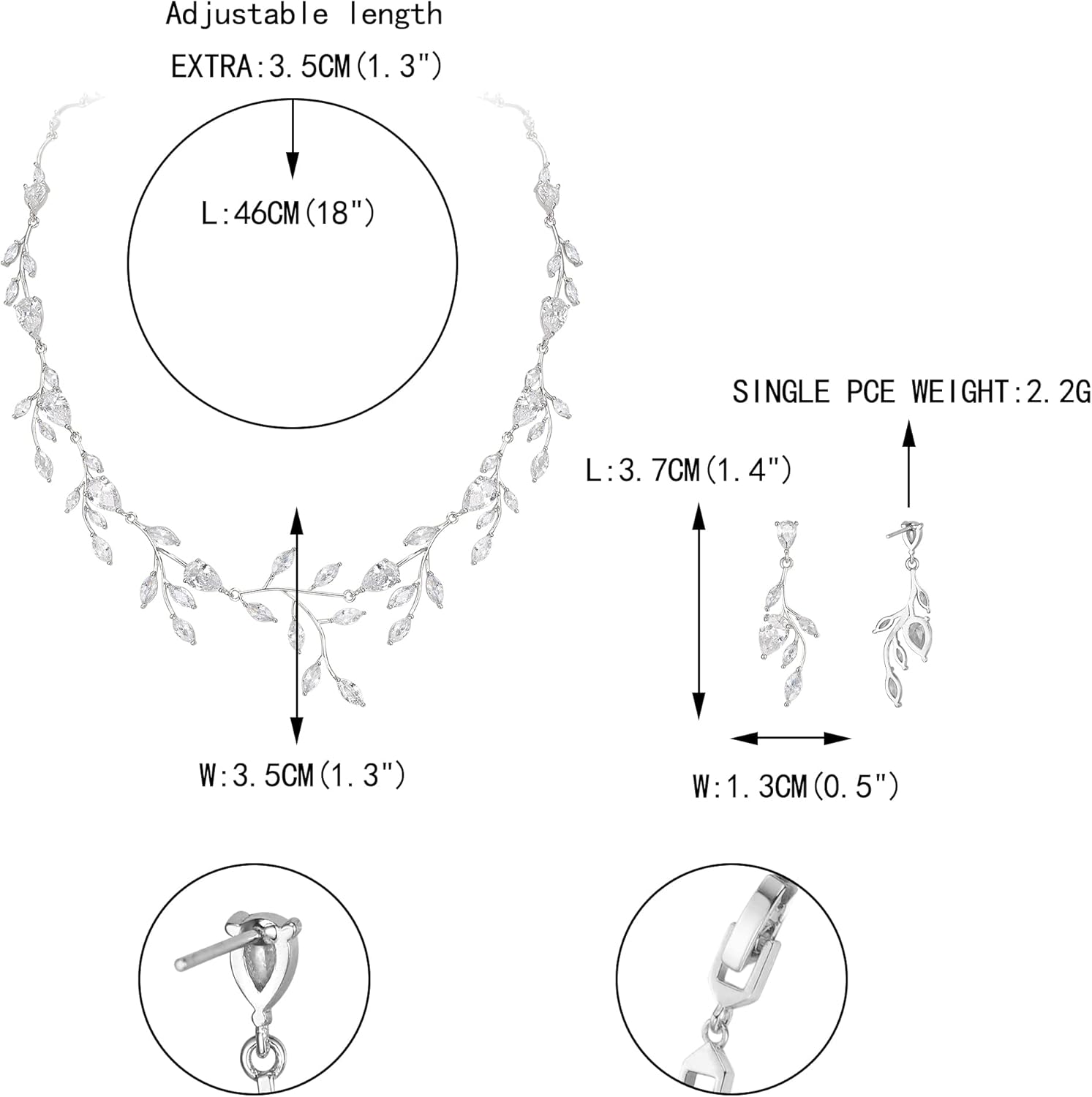 EVER FAITH Wedding Jewelry for Bride Women Bridesmaid, Sparkly Cubic Zirconia Pear-Shaped Birthstone Leaf Necklace Earrings Set for Prom