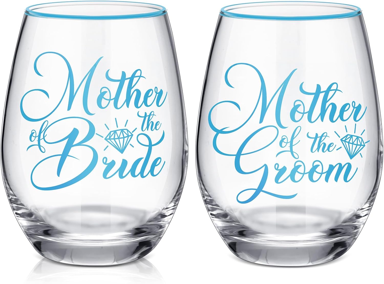 2 Pcs Mother of the Bride and Groom Gifts Wine Glasses Drink Cup 15 Ounce Stemless Wedding Toasting Glass Tumbler Wedding Proposal Gift for Mother (Blue)