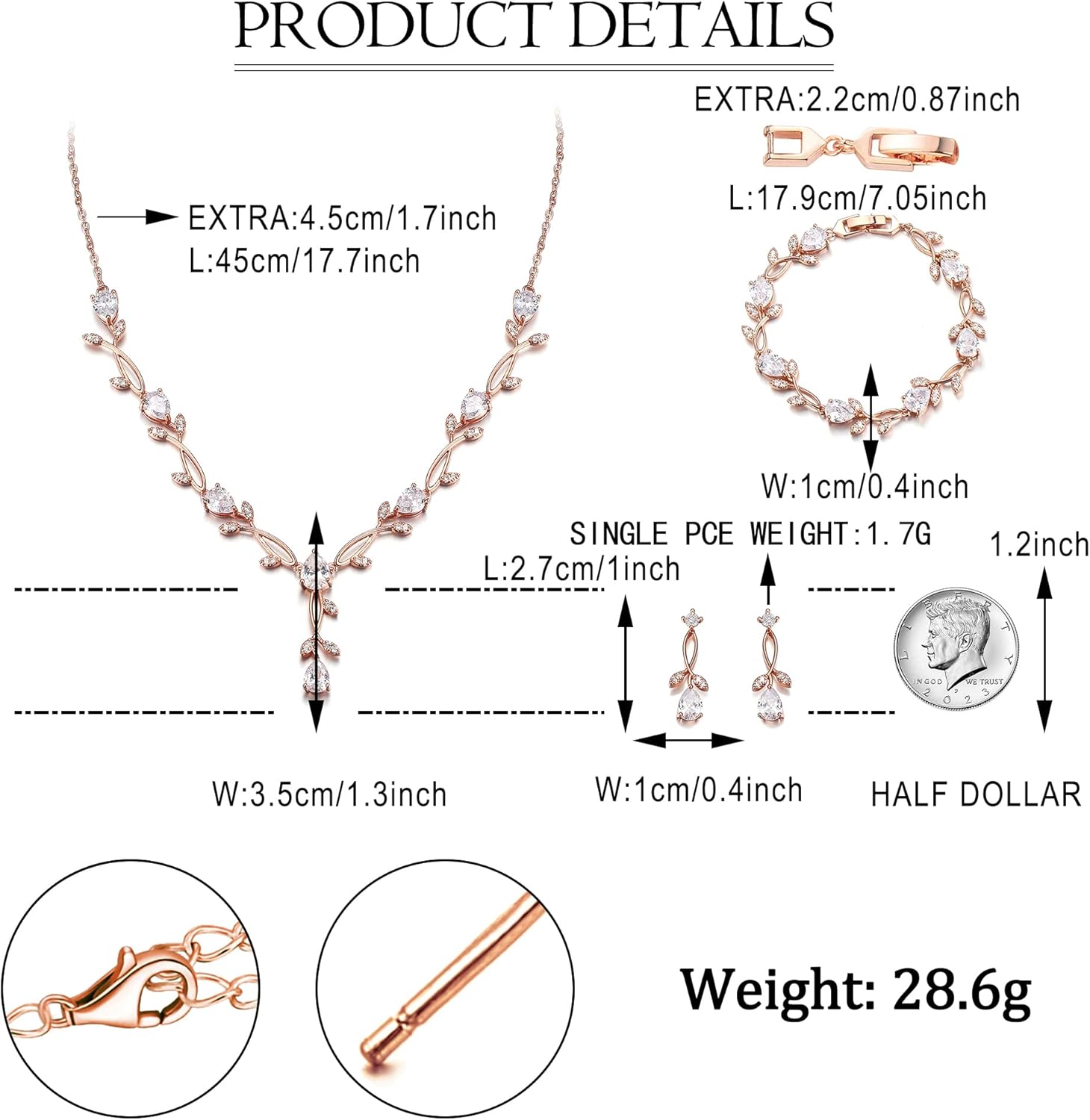 EVER FAITH Bridal Cubic Zirconia Jewelry Sets for Women, White Simulated Pearl Leaf Vine Pendant Wedding Party Necklace Earrings Set for Bridesmaid Bride