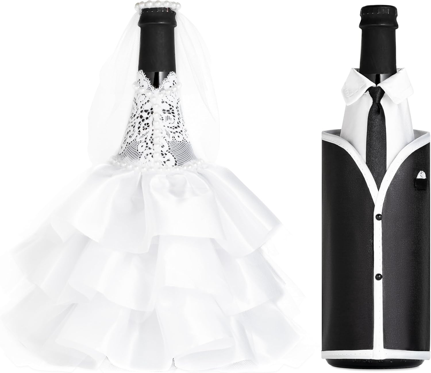 Magik Life Wedding Wine Bottle Covers Set Bride & Groom Bottle Decorations for Wedding Table Elegant Wine Gift for Couple, Bridal Shower, Engagement, Reception Dcor White & Black