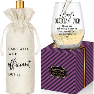 Wedding Officiant Gifts: Wine Bag & Glass Set - 'Best Officiant Ever' Thank You Gift from Couple