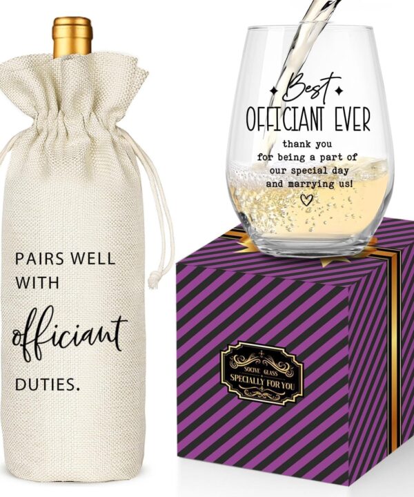 Wedding Officiant Gifts: Wine Bag & Glass Set - 'Best Officiant Ever' Thank You Gift from Couple