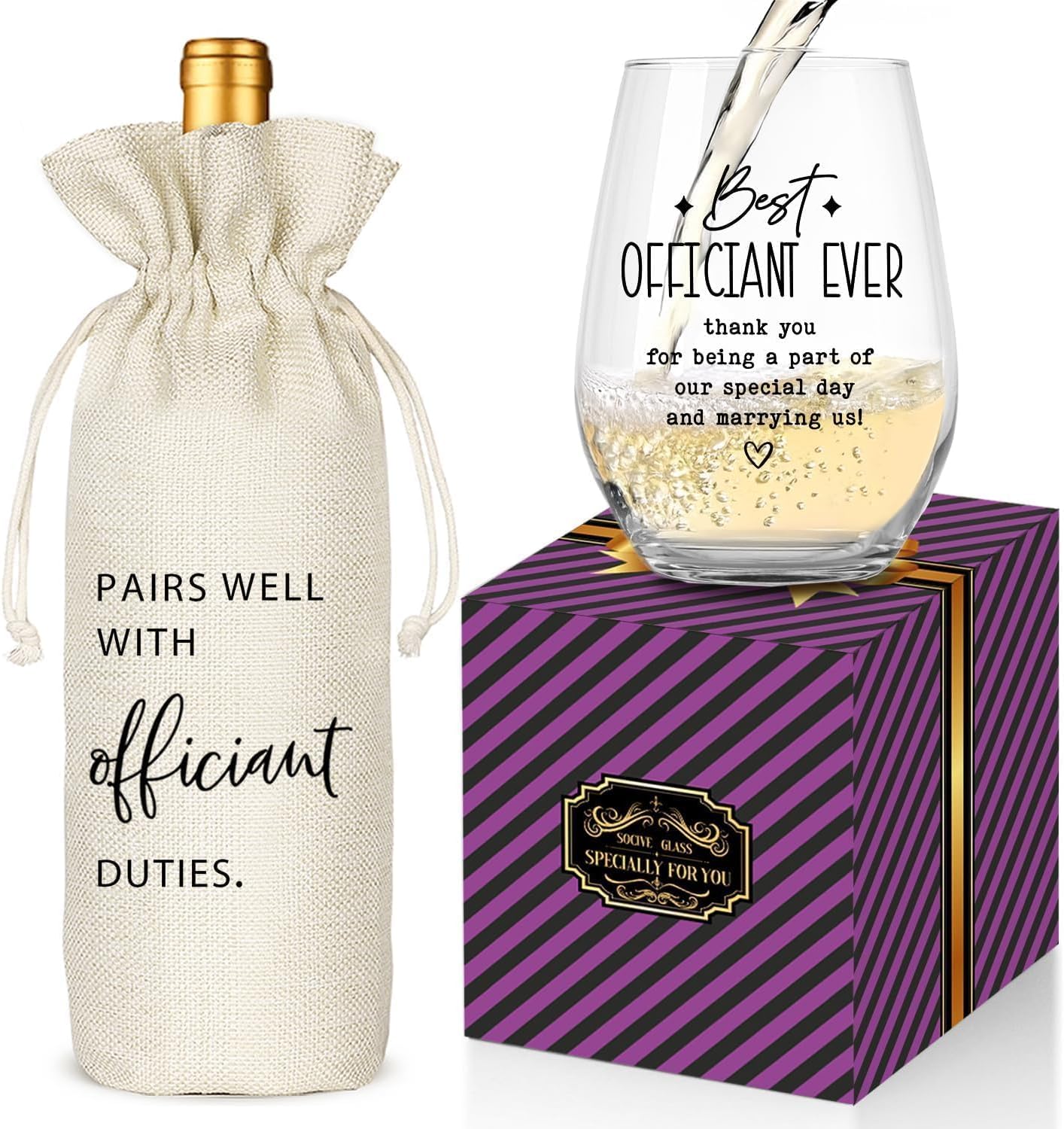 Wedding Officiant Gifts: Wine Bag & Glass Set - 'Best Officiant Ever' Thank You Gift from Couple