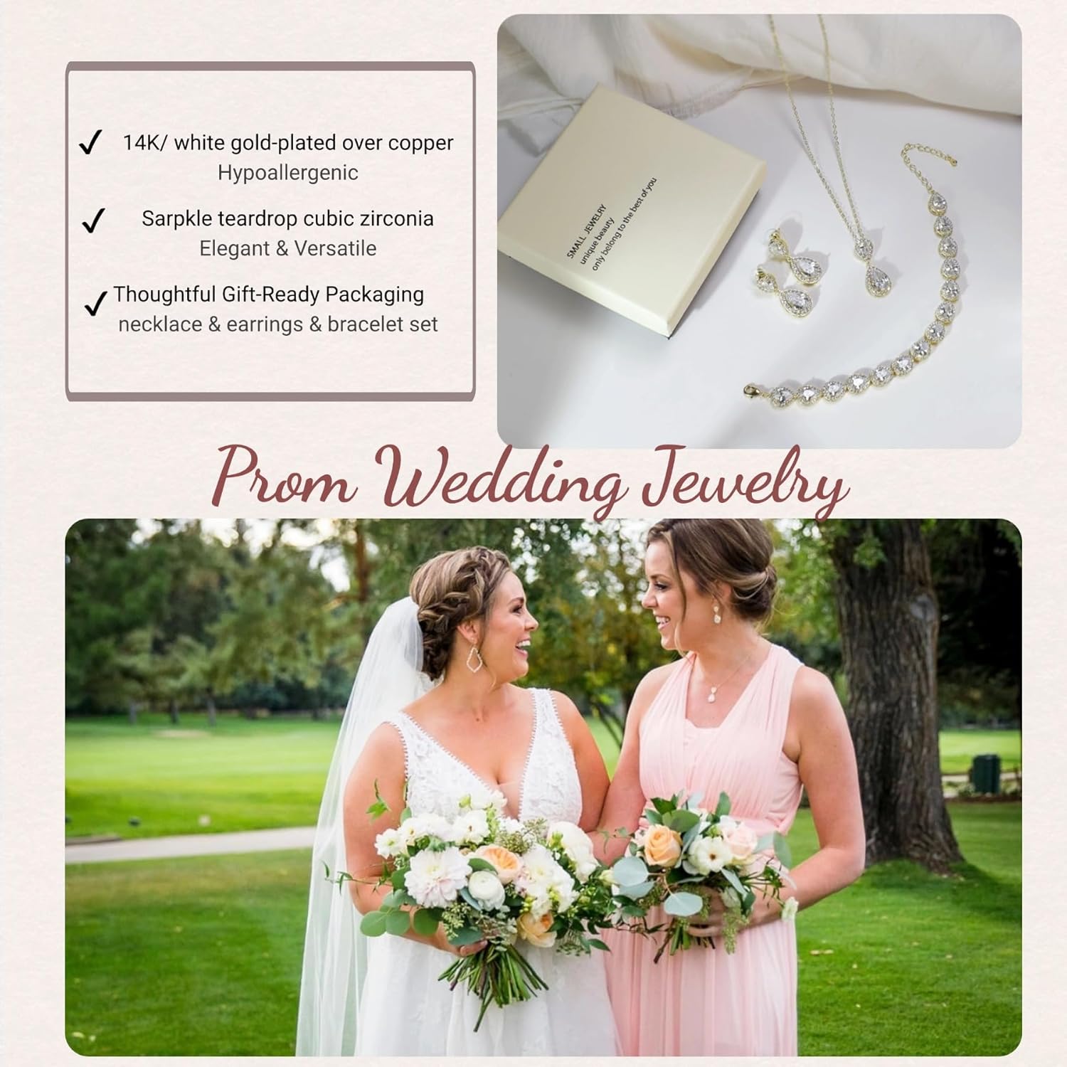 UDYLGOON Elegant Bridal Jewelry Set for Bride Bridesmaid Wedding Prom Teardrop Necklace Earrings Bracelet Set