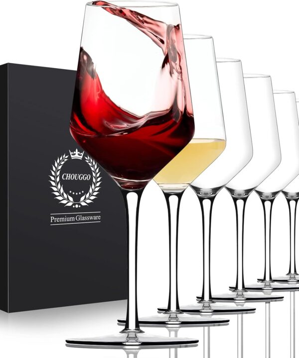 Chouggo Wine Glasses Set of 6, Hand Blown Crystal Red Wine or White Wine Glass - 15Oz, Hand Crafted by Artisans - Gifts for Women, Men, Wedding, Anniversary, Christmas, Birthday