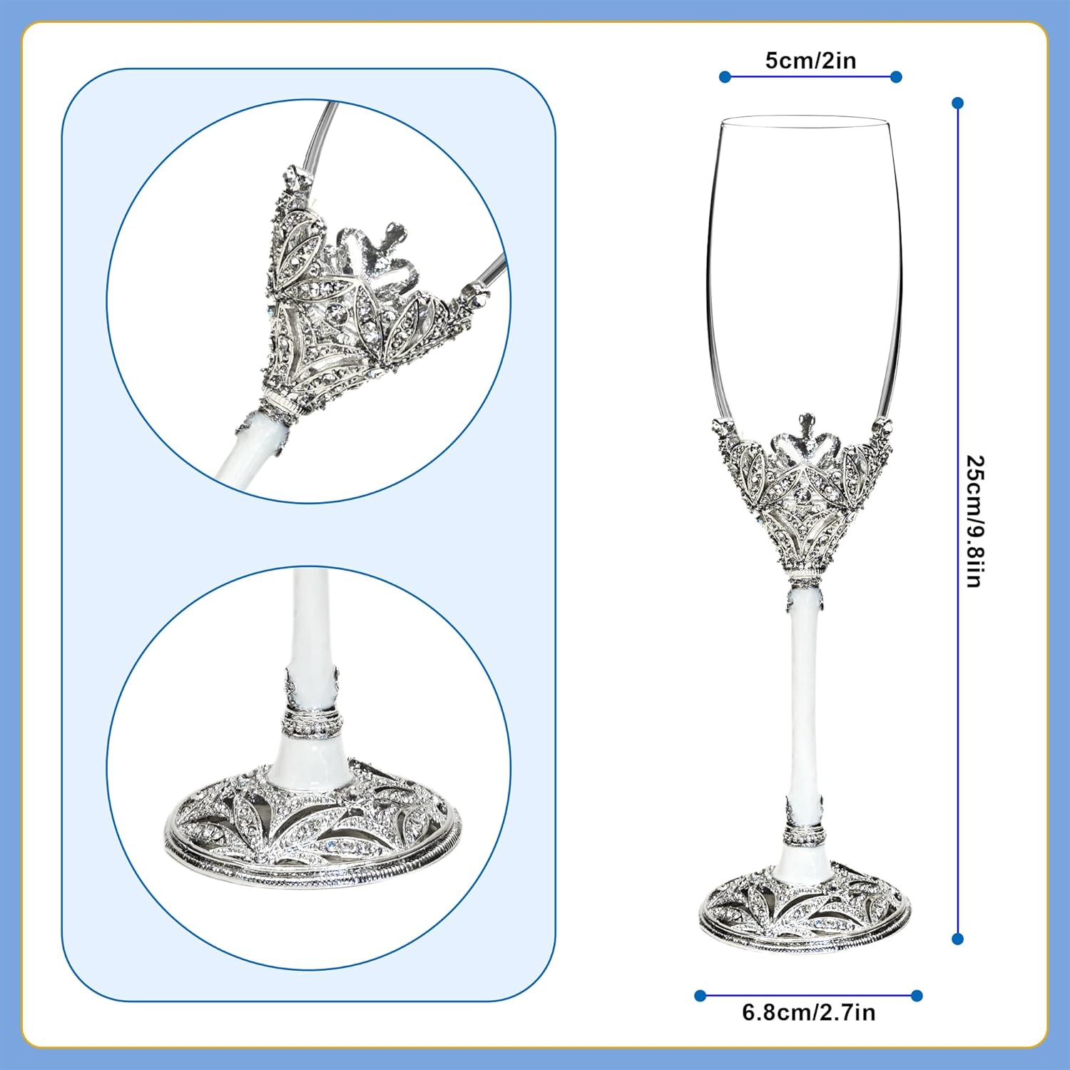 Silver Champagne Flutes -Wedding Toasting Glasses for His and Hers,Engagement Celebrations, Bridal Shower and Registry Idea, Gifts for Bride and Groom Gifts,7oz (Silver)