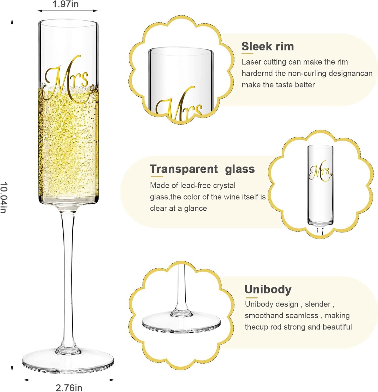 Cute Mr and Mrs Wedding Champagne Flutes, Engagement Gifts for Couples, Bride and Groom Toasting Glass, Cool Bridal Shower Gift, Unique Gifts Idea for Anniversary Newlyweds, Newly Engaged Couples