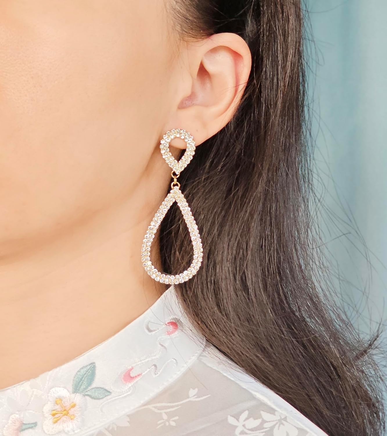 Rhinestone Teardrop Dangle Earrings Sparkly Wedding Jewelry