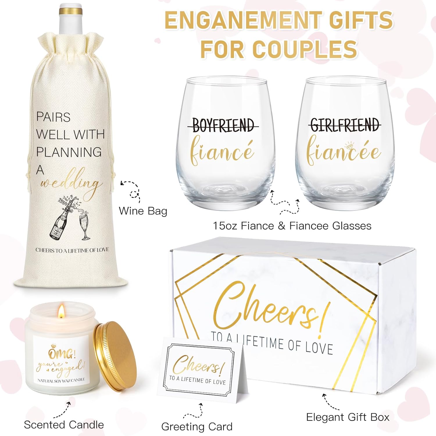 Engagement Gifts for Couples, Newly Engaged Gifts for Couples, Cool Engagement Gift for Her, Fiance Fiancee Gift for Him and Her, Bride and Groom Engagement Wine Glasses, Women Engagement Party Gifts