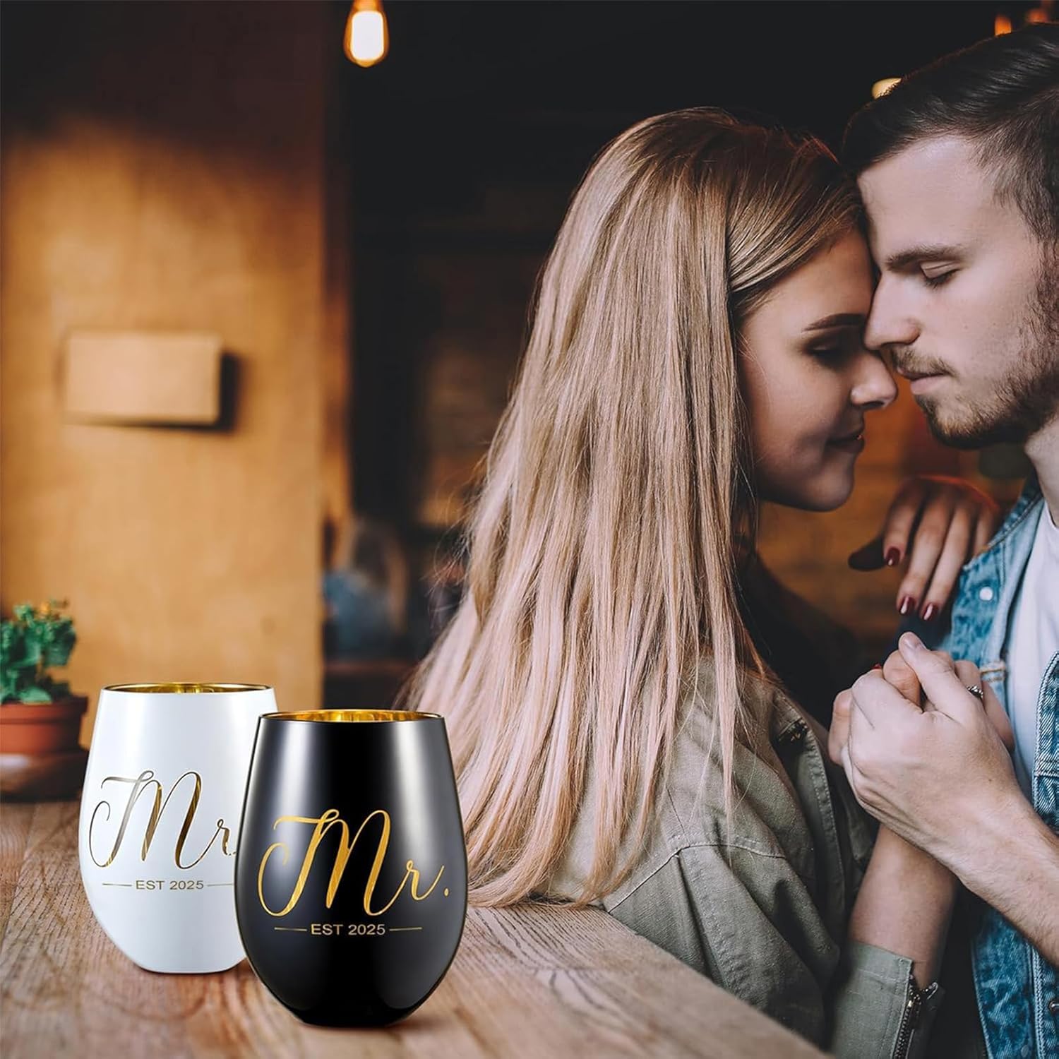 Mr and Mrs EST 2025 Wine Glasses Gifts- Cool Engagement Gifts, Wedding Gifts for Couples, Bride and Groom, His and Hers- Bridal Shower Gifts for Bride To Be