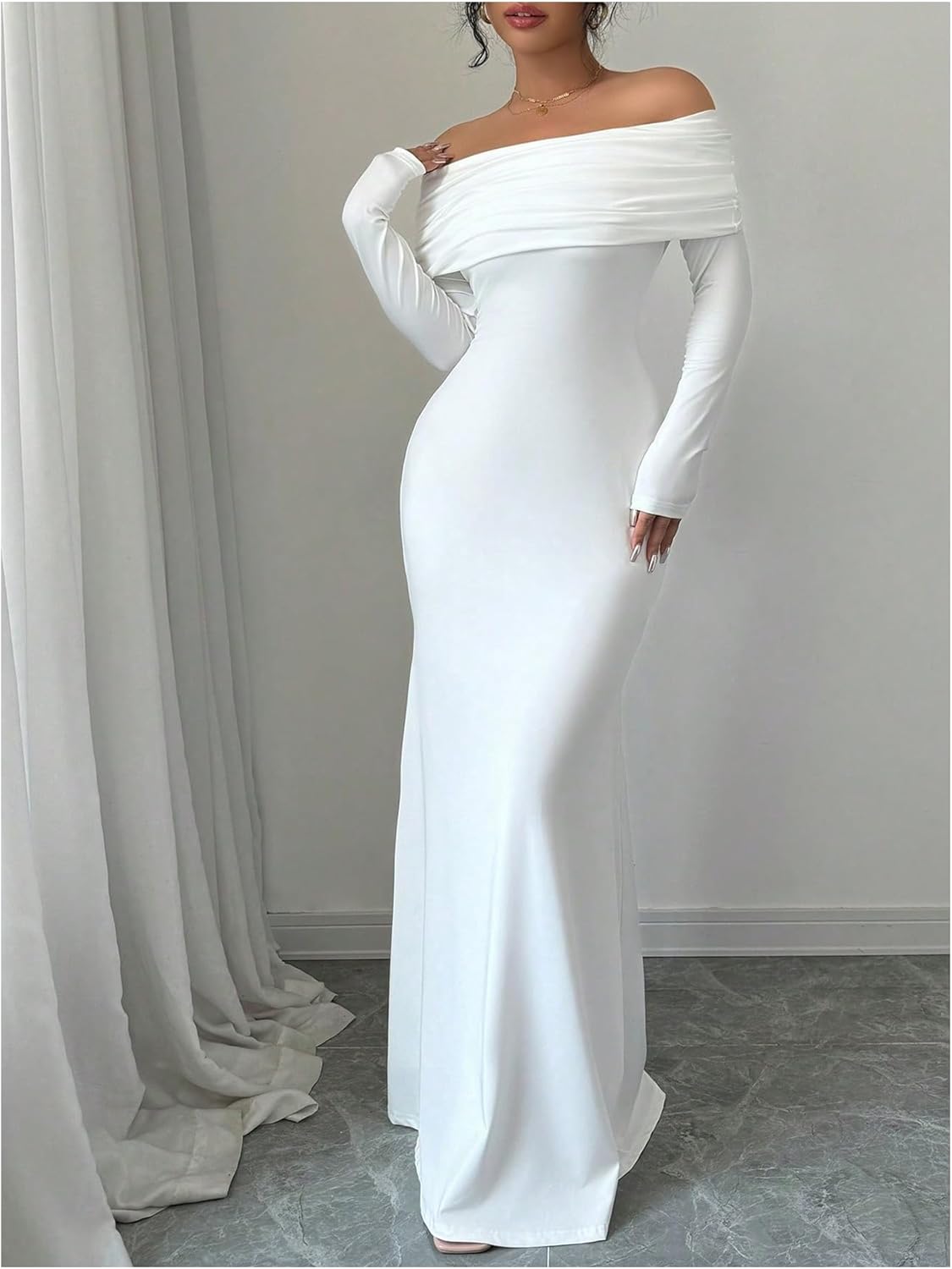 SOLY HUX Women’s Long Sleeve Off The Shoulder Bodycon Dress Elegant Maxi Dress Cocktail Prom Dresses