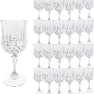 Plastic Wine GlassesPlastic Goblets Vintage Style Cordial Drinking Glasses for Wedding Reception, Grand Event Party Supplies (24, transparent)