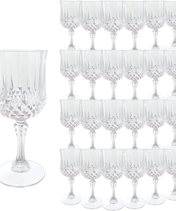 Plastic Wine GlassesPlastic Goblets Vintage Style Cordial Drinking Glasses for Wedding Reception, Grand Event Party Supplies (24, transparent)