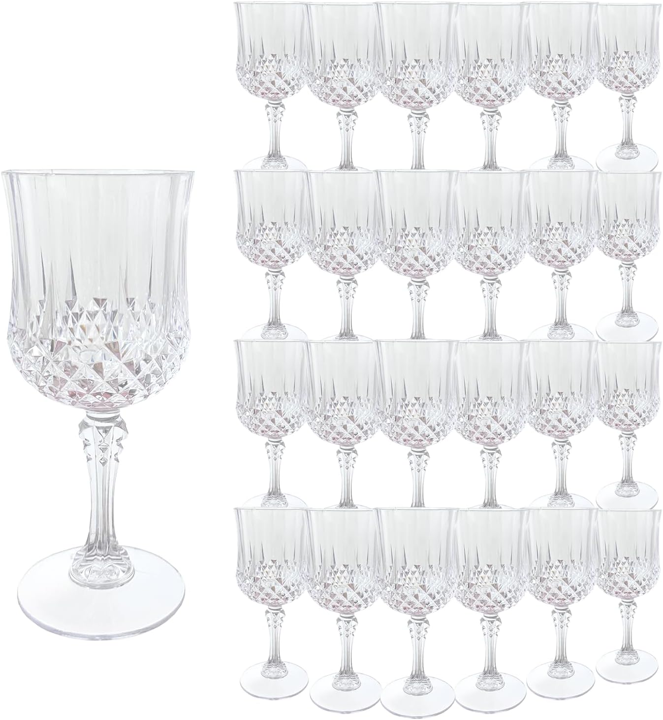 Plastic Wine GlassesPlastic Goblets Vintage Style Cordial Drinking Glasses for Wedding Reception, Grand Event Party Supplies (24, transparent)