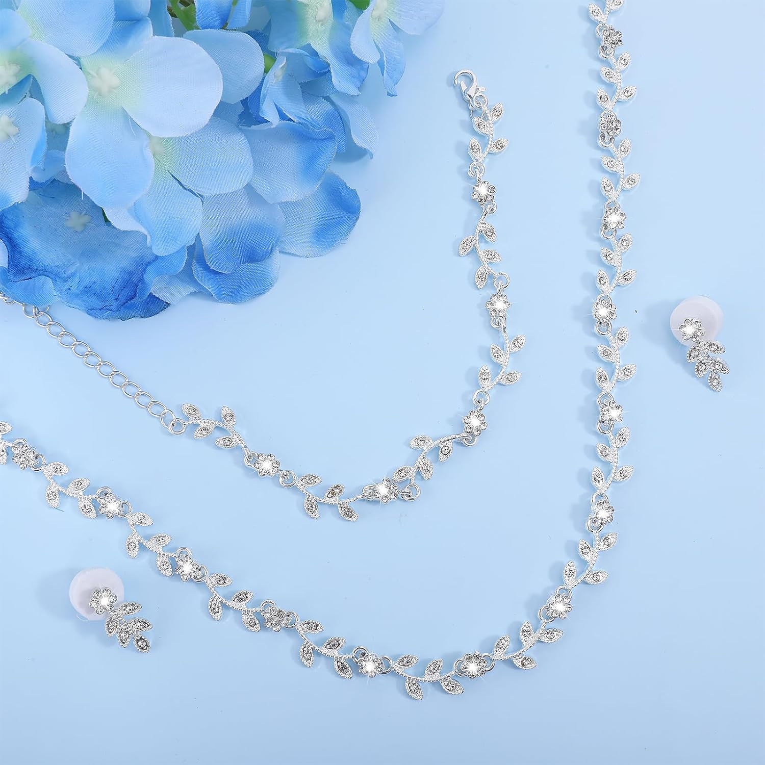 DIVINA VITAE 4 Pcs Crystal Rhinestone Wedding Set for Women Silver Wedding Necklace and Earring Set Bridal Bridesmaid Prom Costume Formal Jewelry Sets Accessories