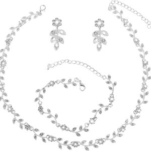 DIVINA VITAE 4 Pcs Crystal Rhinestone Wedding Set for Women Silver Wedding Necklace and Earring Set Bridal Bridesmaid Prom Costume Formal Jewelry Sets Accessories