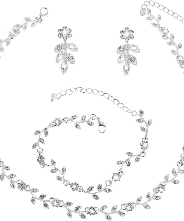 DIVINA VITAE 4 Pcs Crystal Rhinestone Wedding Set for Women Silver Wedding Necklace and Earring Set Bridal Bridesmaid Prom Costume Formal Jewelry Sets Accessories
