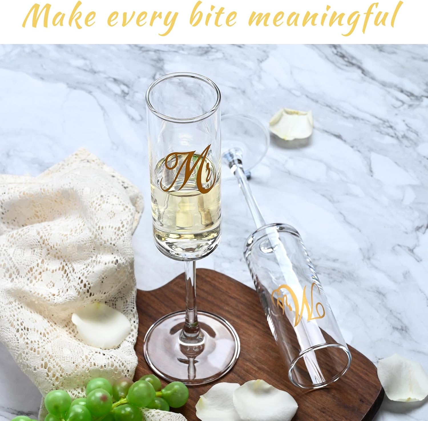Mr and Mrs Champagne Flutes, Wedding Champagne Flutes Glass 7 oz, Straight Champagne Glasses Set of 2, Bride and Groom Champagne Glasses, Mr and Mrs Gifts, Wedding Gifts