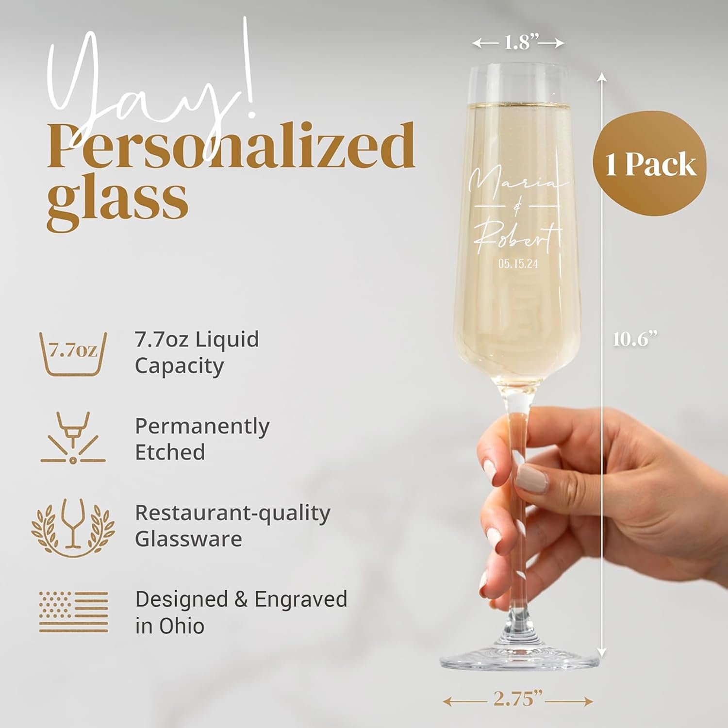 Personalized Wedding Champagne Flutes, Mr and Mrs Toasting Glasses for Bride and Groom, Engraved Name & Date, Customized Gifts for Couples, Husband and Wife, Newlyweds, Engagement, Wedding Favors
