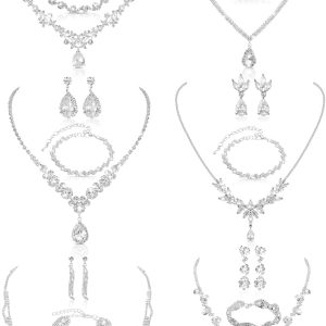 6 Sets Bridesmaid Jewelry Set for Wedding Silver Crystal Rhinestone Necklace Earrings Bracelet for Women Bride Bridal Jewelry