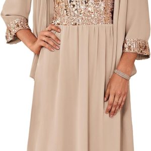 GRACE KARIN Wedding Guest Dress Mother of The Bride Dresses Two Piece Formal Sequin Dress with Jacket Tea Length 2025