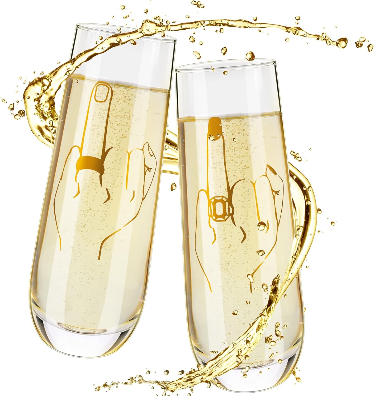 2 Pieces Wedding Champagne Glasses - Bride Ring Finger Wine Glass, Funny Mr and Mrs Gift for Bride Groom - 9.8 oz Engagement Wine Glasses