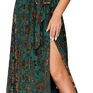 BerryGo Women's Velvet V Neck Wrap Semi Formal Dress Cocktail Party Maxi Dress for Wedding Guest