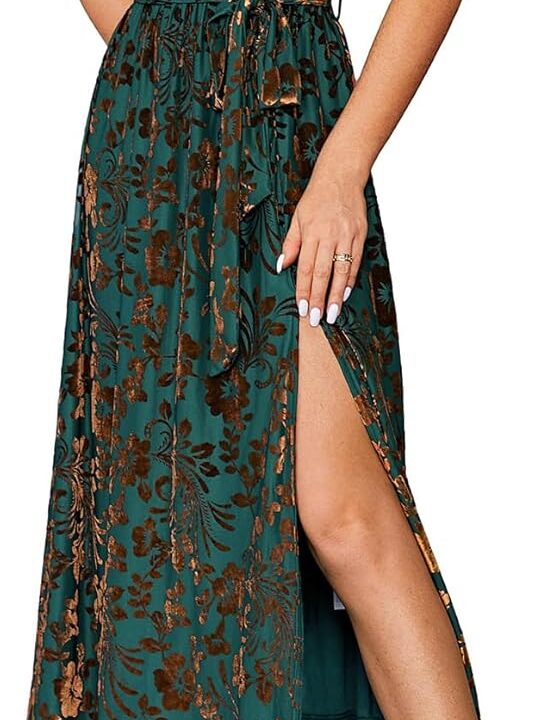 BerryGo Women's Velvet V Neck Wrap Semi Formal Dress Cocktail Party Maxi Dress for Wedding Guest