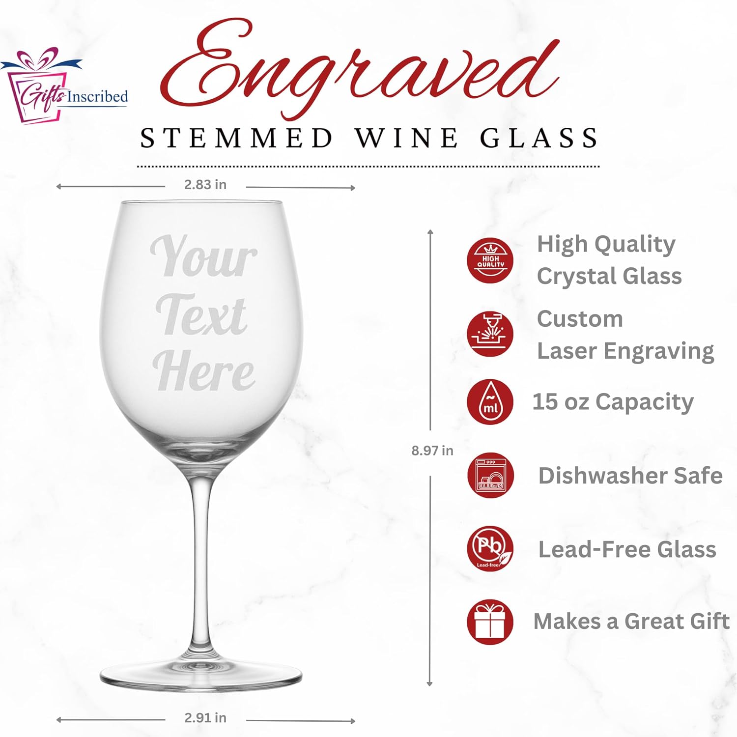 Gifts Inscribed Personalized Wine Glass Custom Text- Laser Engraved Stemmed Glassware Customized Font – Wine Gift for Wedding, Anniversary, Bridal Party, Birthday