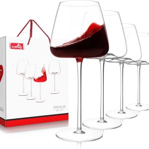 Red Wine Glasses Set of 4, Hand Blown Premium Crystal Wine Glass 18oz, Thin Rim, Long Stem White Wine Glasses for Wedding, Christmas, Birthday Gift