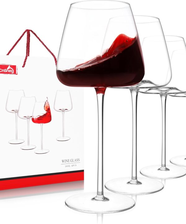 Red Wine Glasses Set of 4, Hand Blown Premium Crystal Wine Glass 18oz, Thin Rim, Long Stem White Wine Glasses for Wedding, Christmas, Birthday Gift