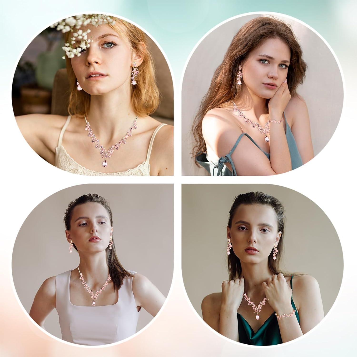 Rhinestone Wedding Jewelry Sets for Bridal Women Crystal Necklace Bracelet Earrings Set Prom Jewelry Set for Brides