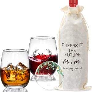 Wedding Gifts for Couples 2025, Mr and Mrs Gifts, Bridal Shower 18 Oz Wine Glass Set