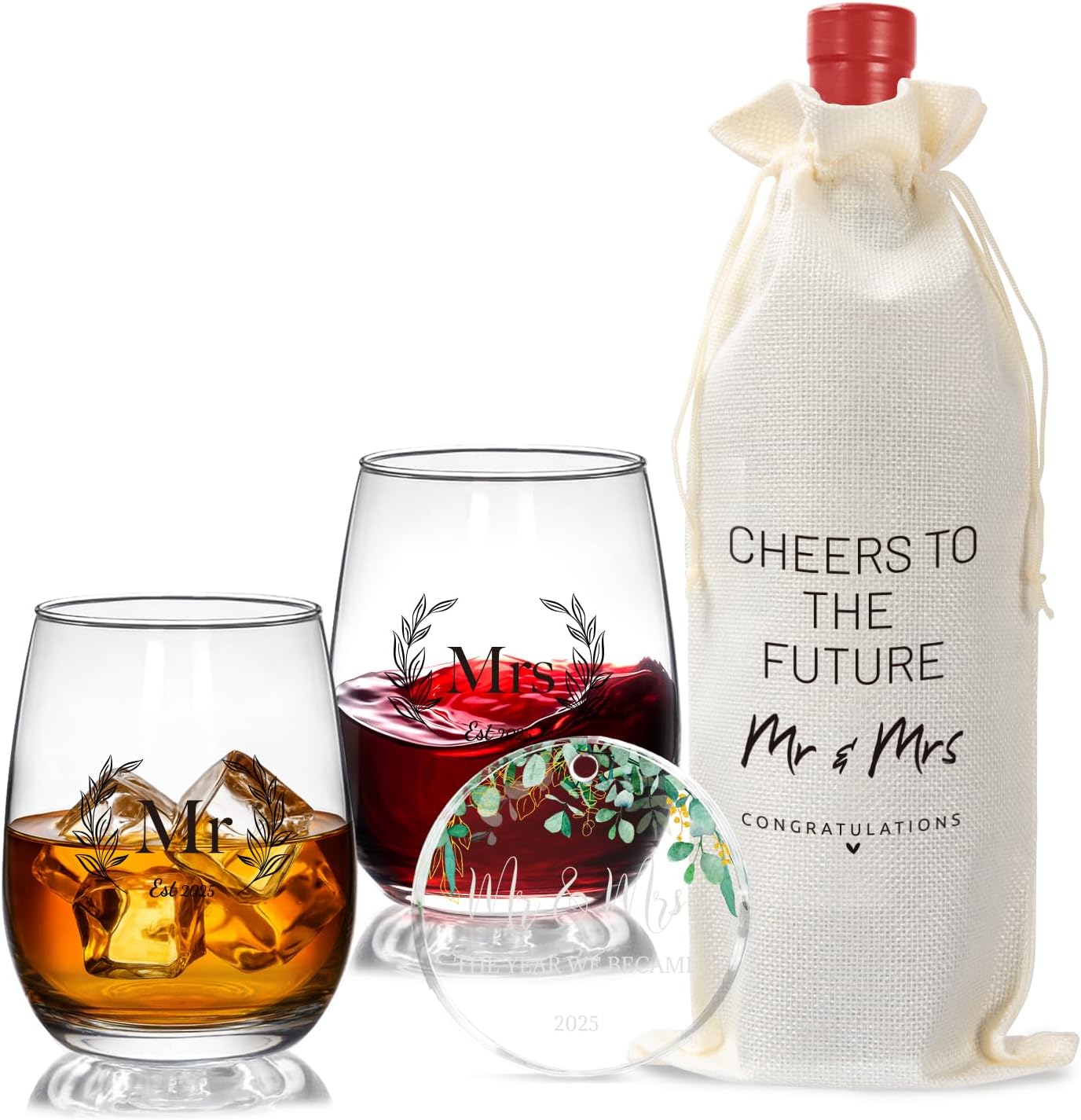 Wedding Gifts for Couples 2025, Mr and Mrs Gifts, Bridal Shower 18 Oz Wine Glass Set