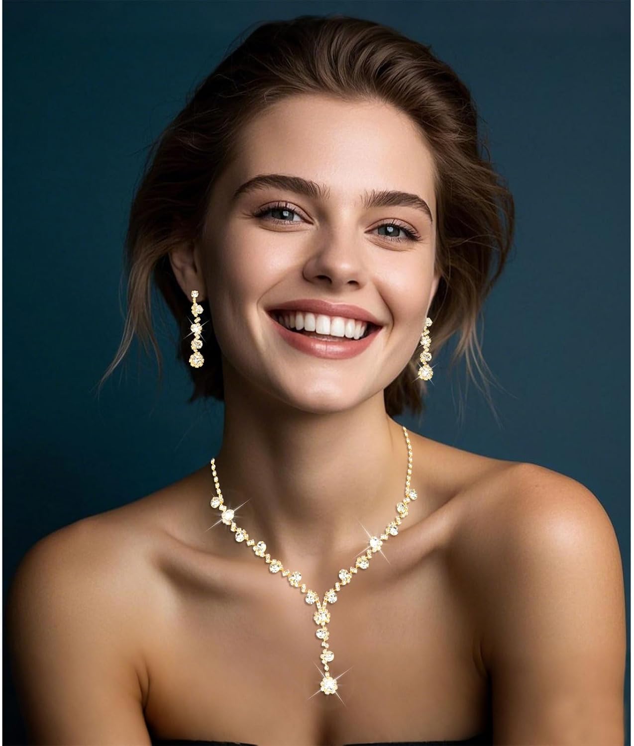 Bridal Wedding Jewelry Set for Women Rhinestone Necklace Earrings Bracelet Sets Sparkly Crystal Wedding Jewelry for Bride Elegant Prom Costume Accessories