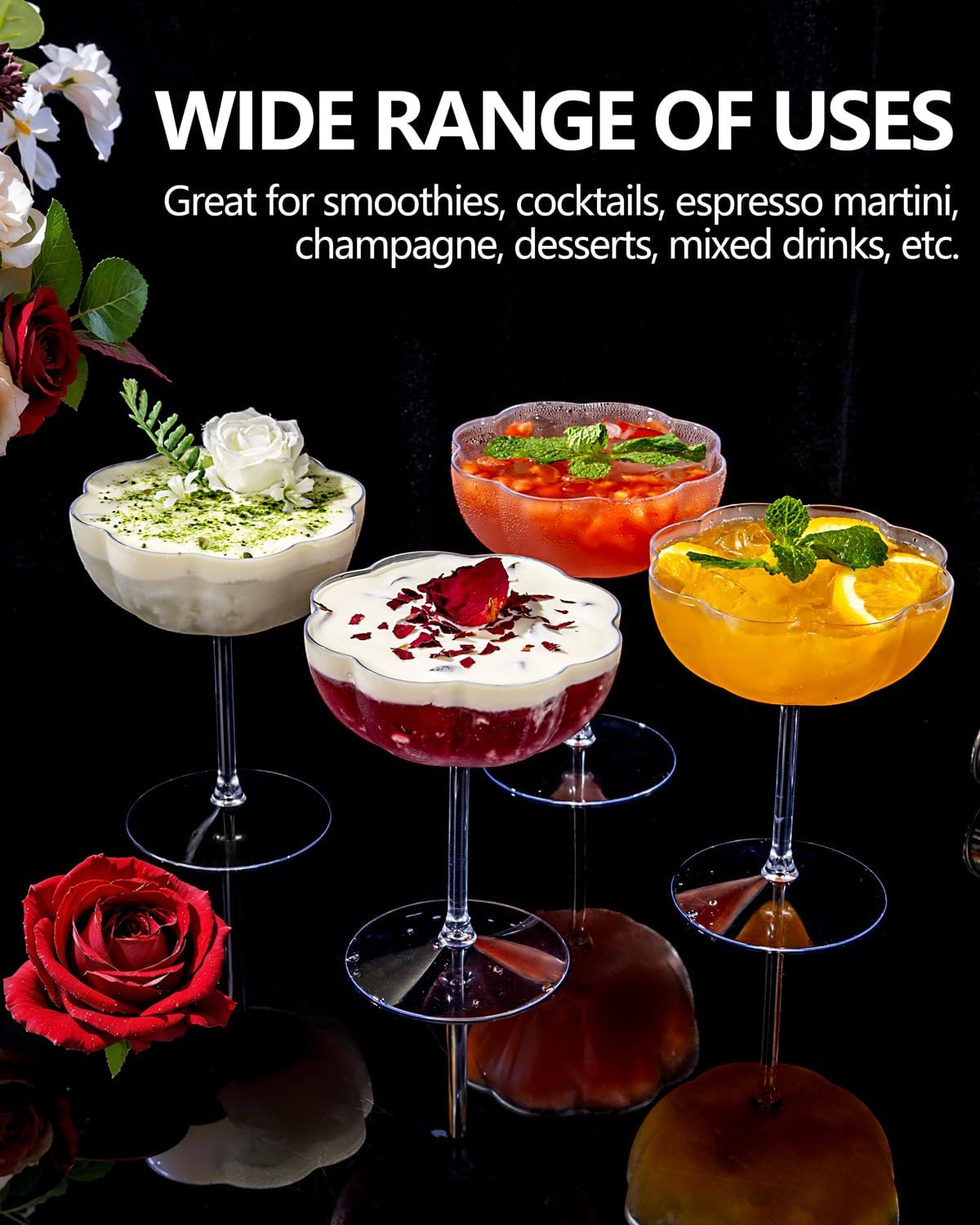 Ciaell 12PCS Plastic Martini Glasses – 10 Oz Elegant Disposable Cocktail Glasses for Champagne Wine Wedding Party Anniversary Bar