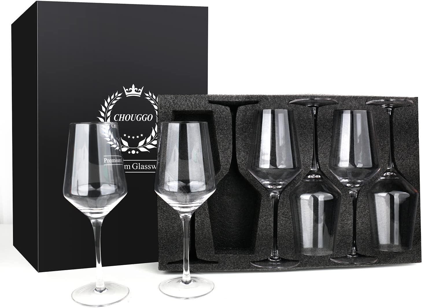 Chouggo Wine Glasses Set of 6, Hand Blown Crystal Red Wine or White Wine Glass – 15Oz, Hand Crafted by Artisans – Gifts for Women, Men, Wedding, Anniversary, Christmas, Birthday