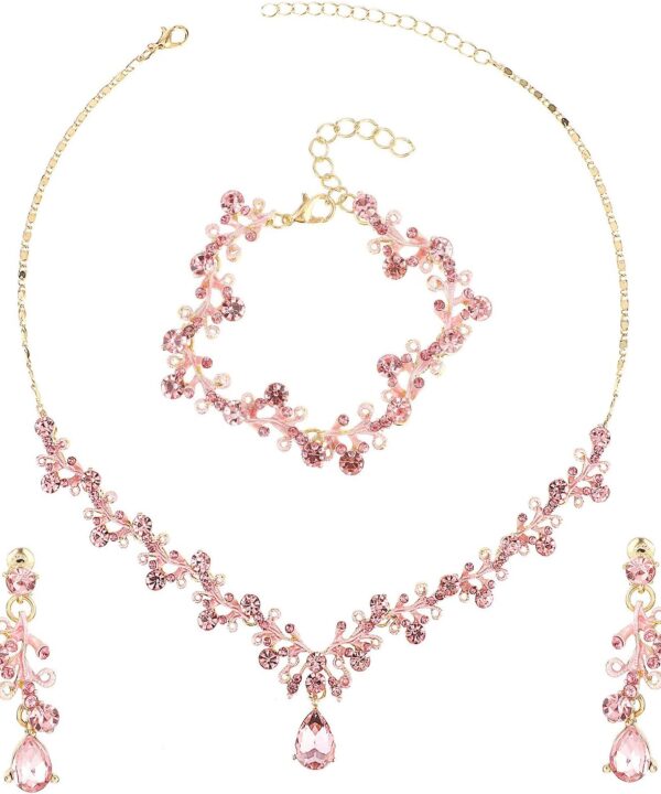Rhinestone Wedding Jewelry Sets for Bridal Women Crystal Necklace Bracelet Earrings Set Prom Jewelry Set for Brides