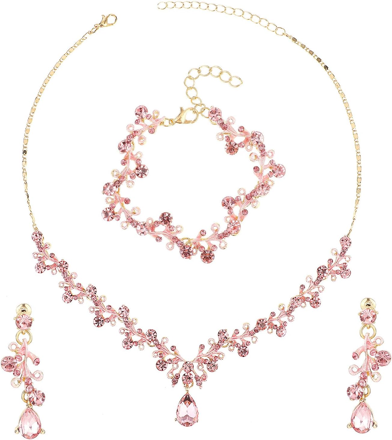 Rhinestone Wedding Jewelry Sets for Bridal Women Crystal Necklace Bracelet Earrings Set Prom Jewelry Set for Brides