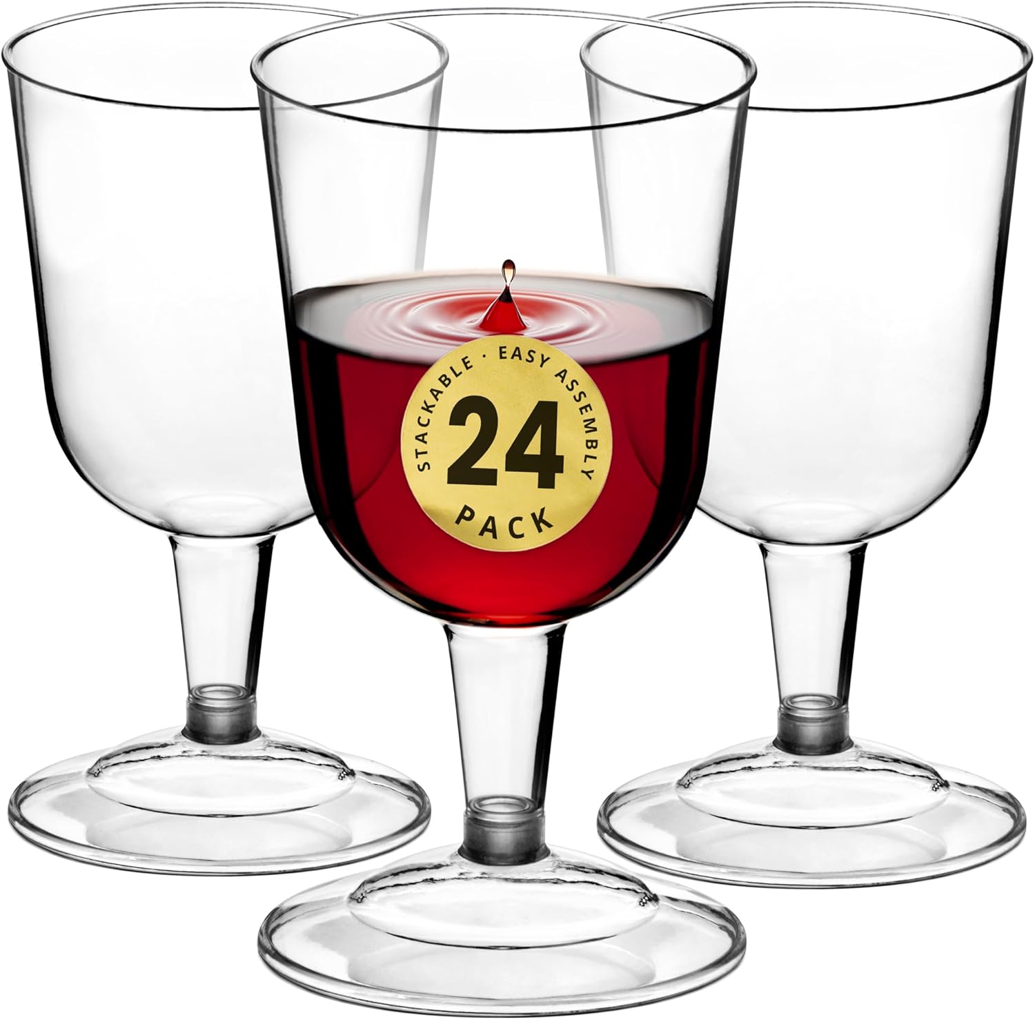 DecorRack 24 Wine Glasses, 6 Oz -BPA Free- Plastic Party Wine Cups, Perfect for Outdoor Parties, Weddings, Picnics, Stackable, Reusable, Disposable, Stemmed (Pack of 24)