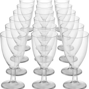 JoyServe 24 Plastic Wine Glasses Disposable - 7 Oz Clear BPA-Free Plastic Glasses with Stem, Reusable Party Wine Cups for Outdoor Parties, Weddings, Toasts, Drinks, Catering (Bulk Pack of 24)