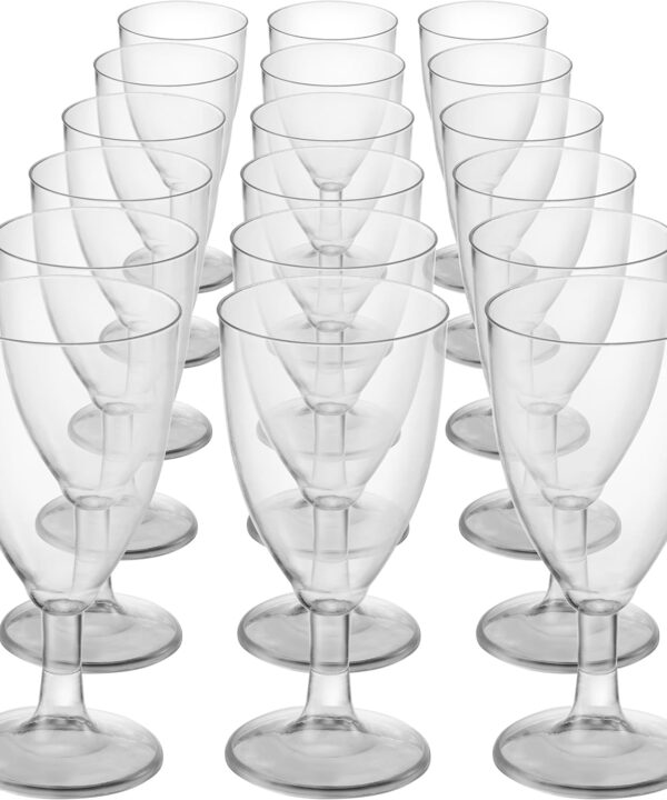 JoyServe 24 Plastic Wine Glasses Disposable - 7 Oz Clear BPA-Free Plastic Glasses with Stem, Reusable Party Wine Cups for Outdoor Parties, Weddings, Toasts, Drinks, Catering (Bulk Pack of 24)